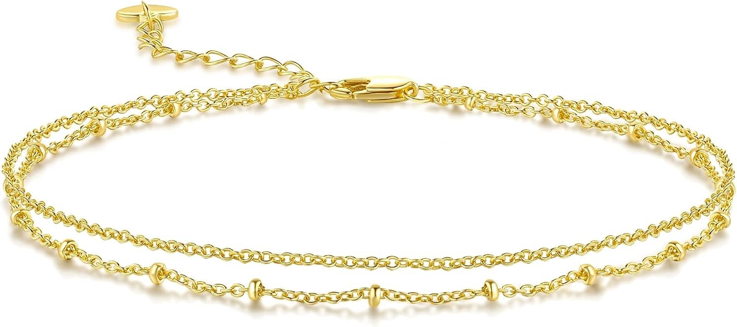 BENOITE 14K Gold Anklets for Women Gold Ankle Bracelets for Women Refined Dua…