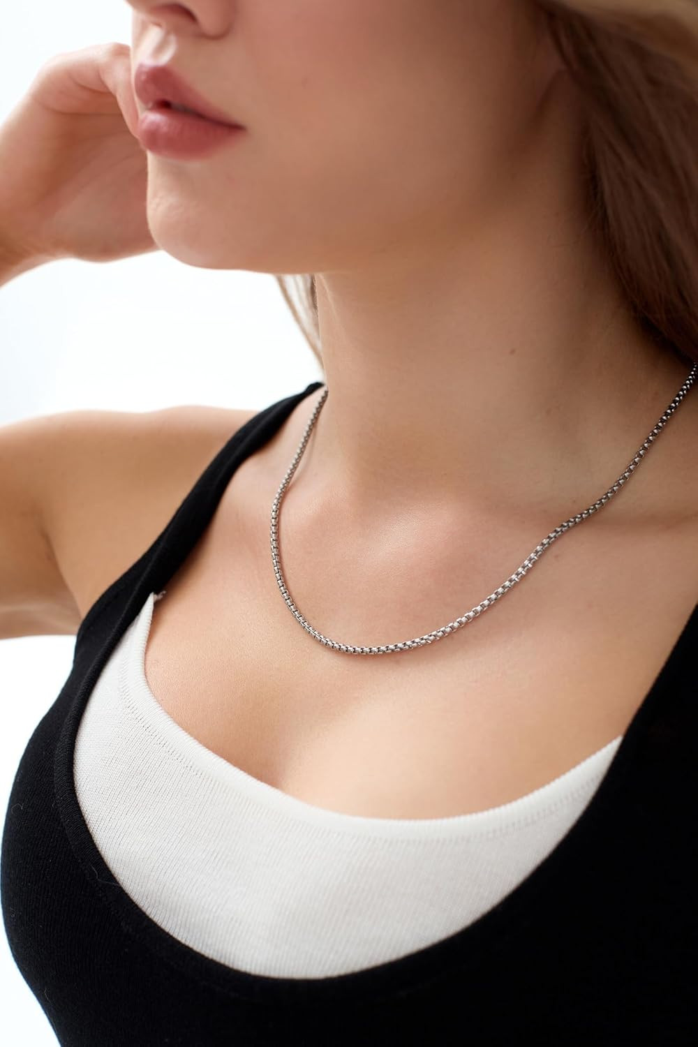 Mens Chain Necklaces, Stainless Steel Rolo Chain Necklace for Men and Women, Sil