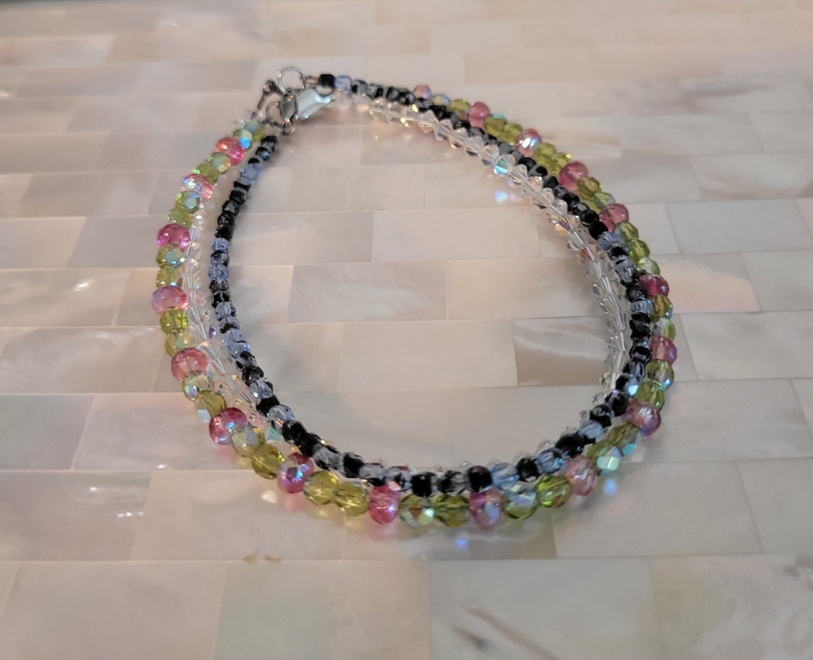 Lot of 3 925 Silver Crystal Beaded Ankle Bracelets 9-9.5″ long