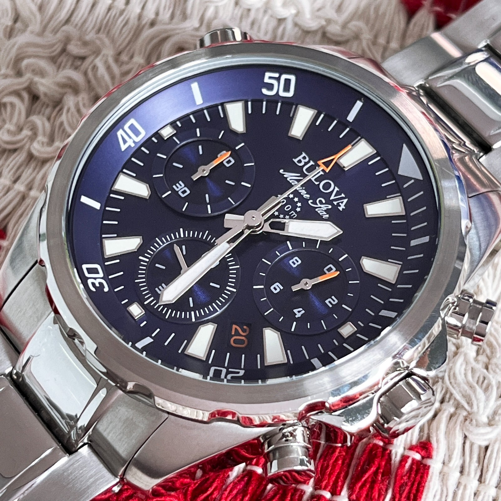 Classic Bulova Marine Star 96B256 Blue Dial 43mm Chronograph Quartz Men’s Watch