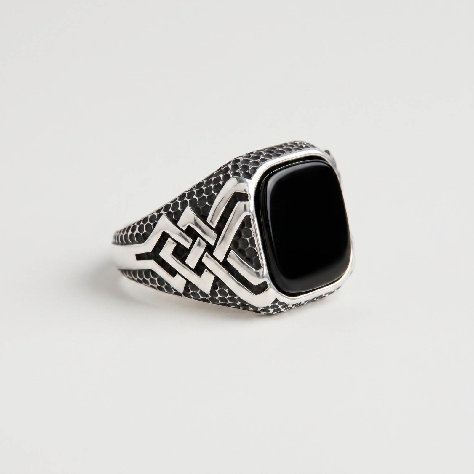 Black Onyx Gemstone Ring 925 Sterling Silver Ottoman Style Ring Duty Free