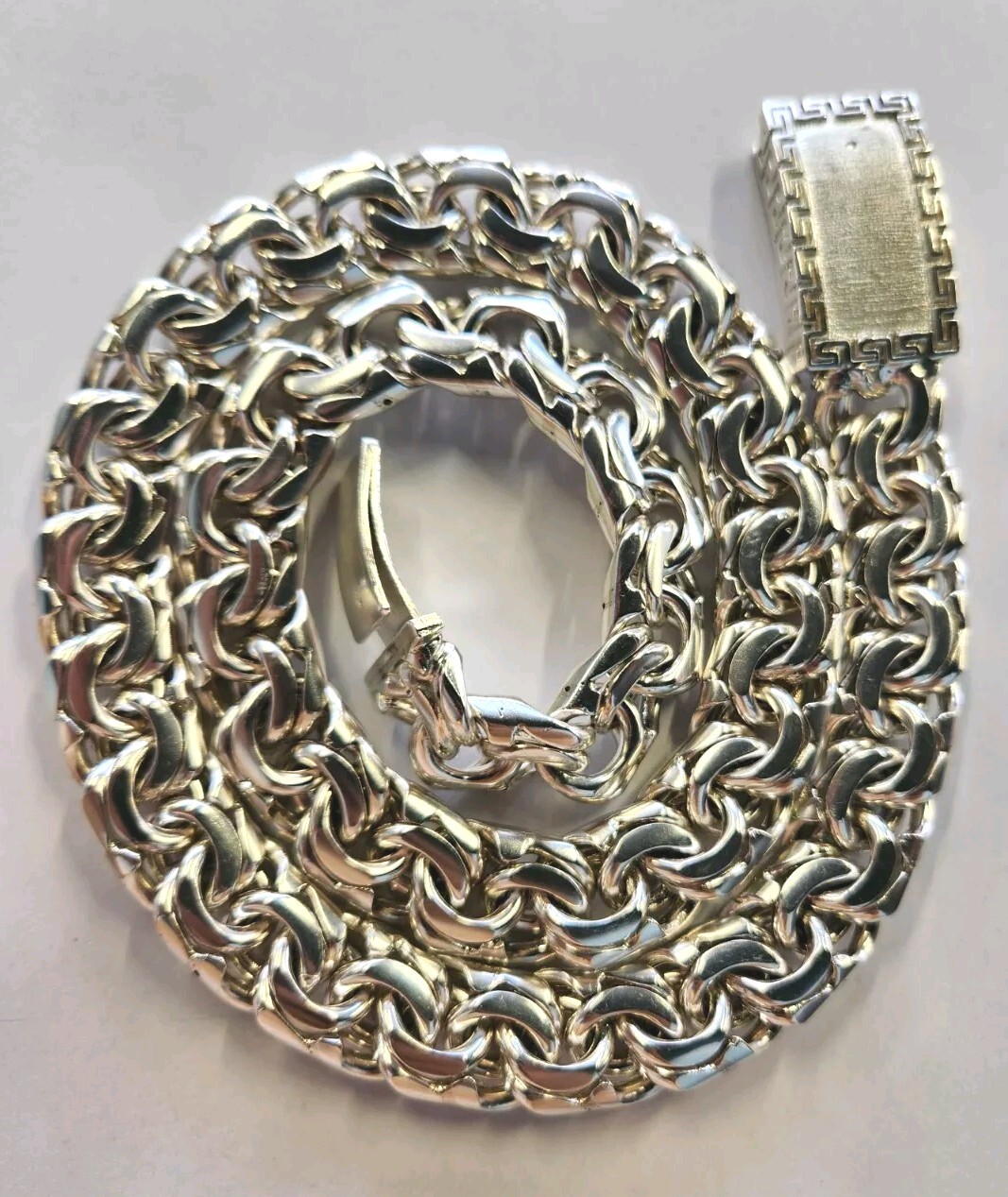 396 Gram 24 Inch Chino Link Chain Sterling Silver Solid Greek Key Lock Necklace