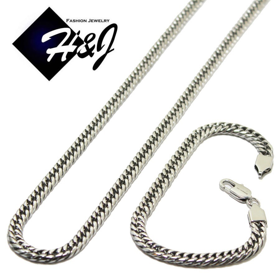 24″MEN’s Stainless Steel Smooth 8mm Silver Cuban Curb Chain Necklace Bracelet
