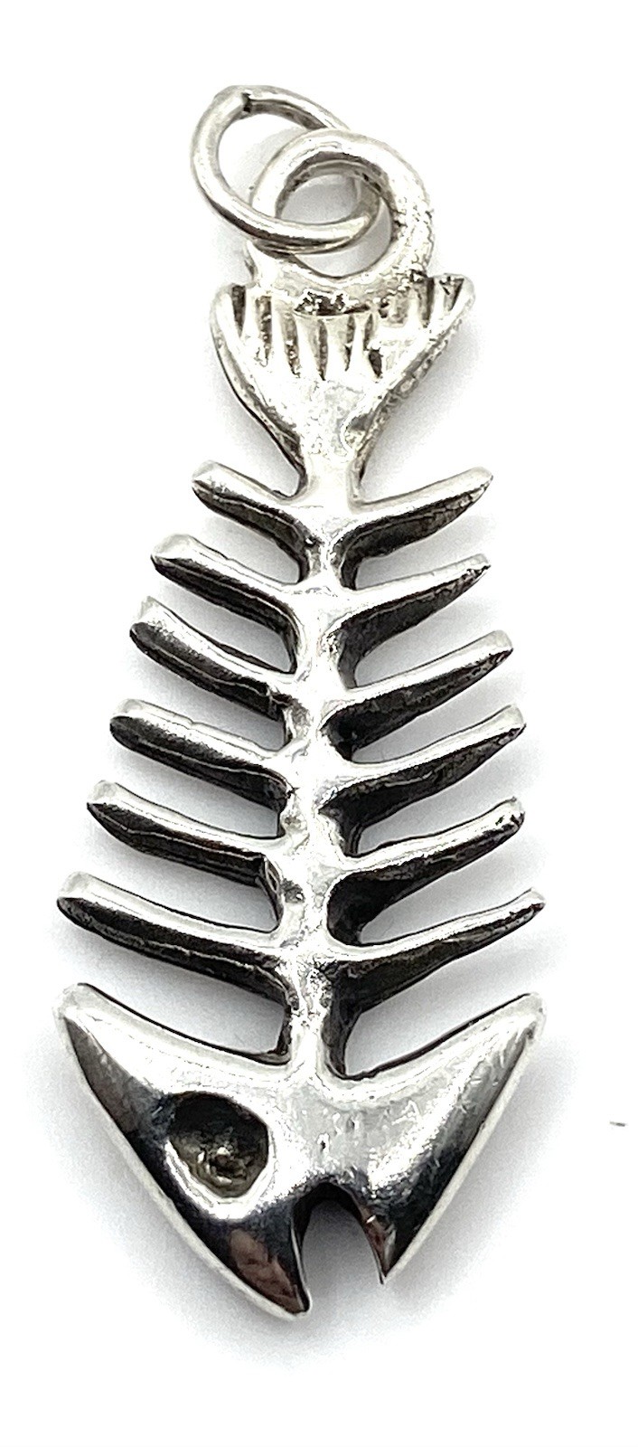 Vintage Sterling Silver Fish Bones Skeleton Pendant 1 5/8” Long