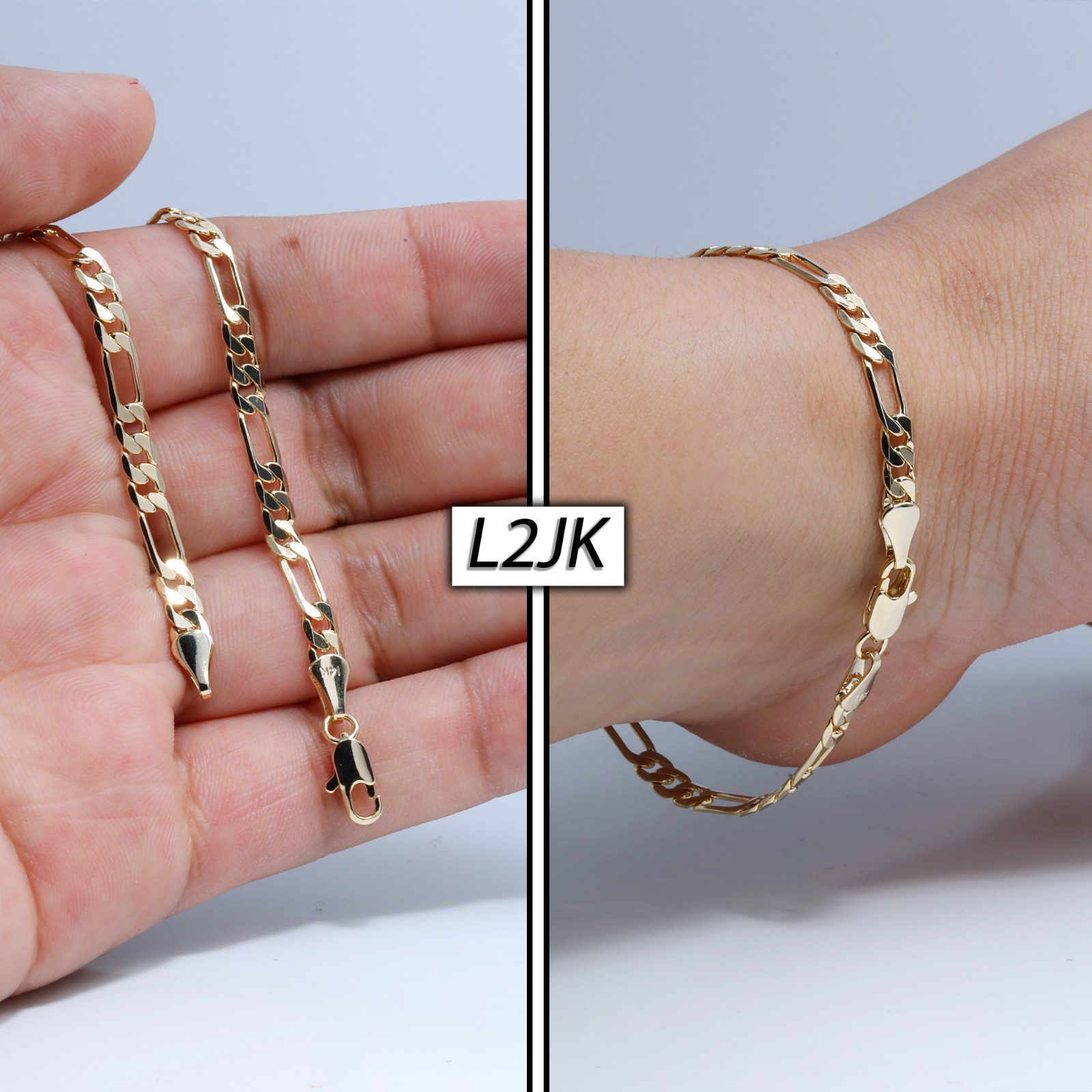 Figaro Bracelet Solid Chain 14K Gold Plated 4mm – 8″Inch Men’s Hip Hop Fashion