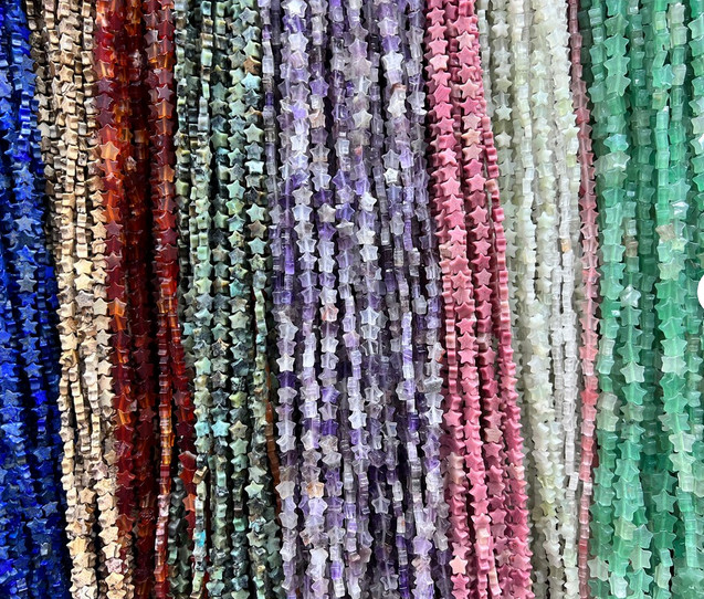 TINY! 4mm STAR SHAPE Beads 16″ Strand – 5 Strands of Assorted Natural Gemstones