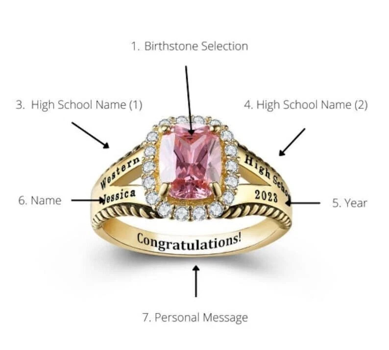Personalized High School Class Ring Gift For Women’s Style Collection 925 Silver