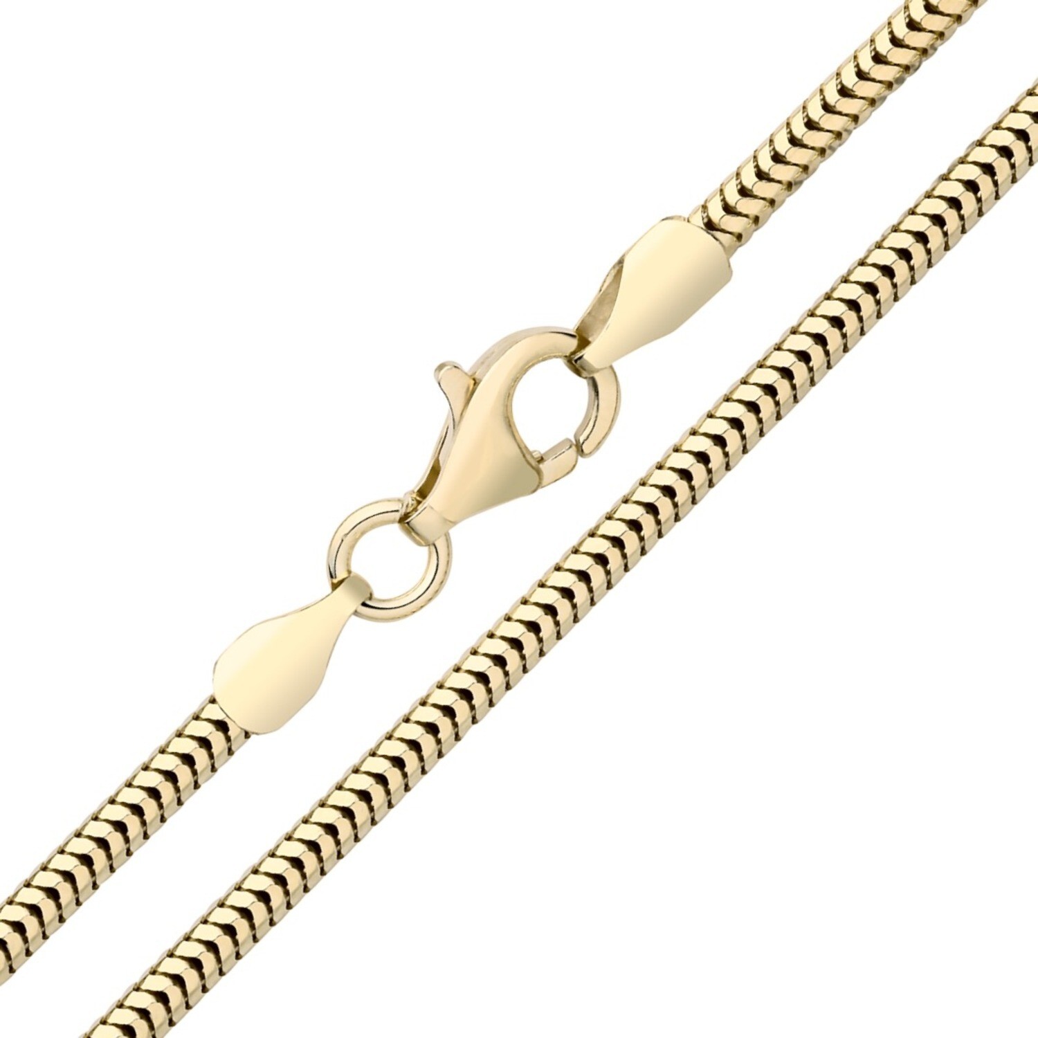 9ct Yellow Gold on Sterling Silver 2.2mm Snake Chain Necklace 16 18 20 22 24″