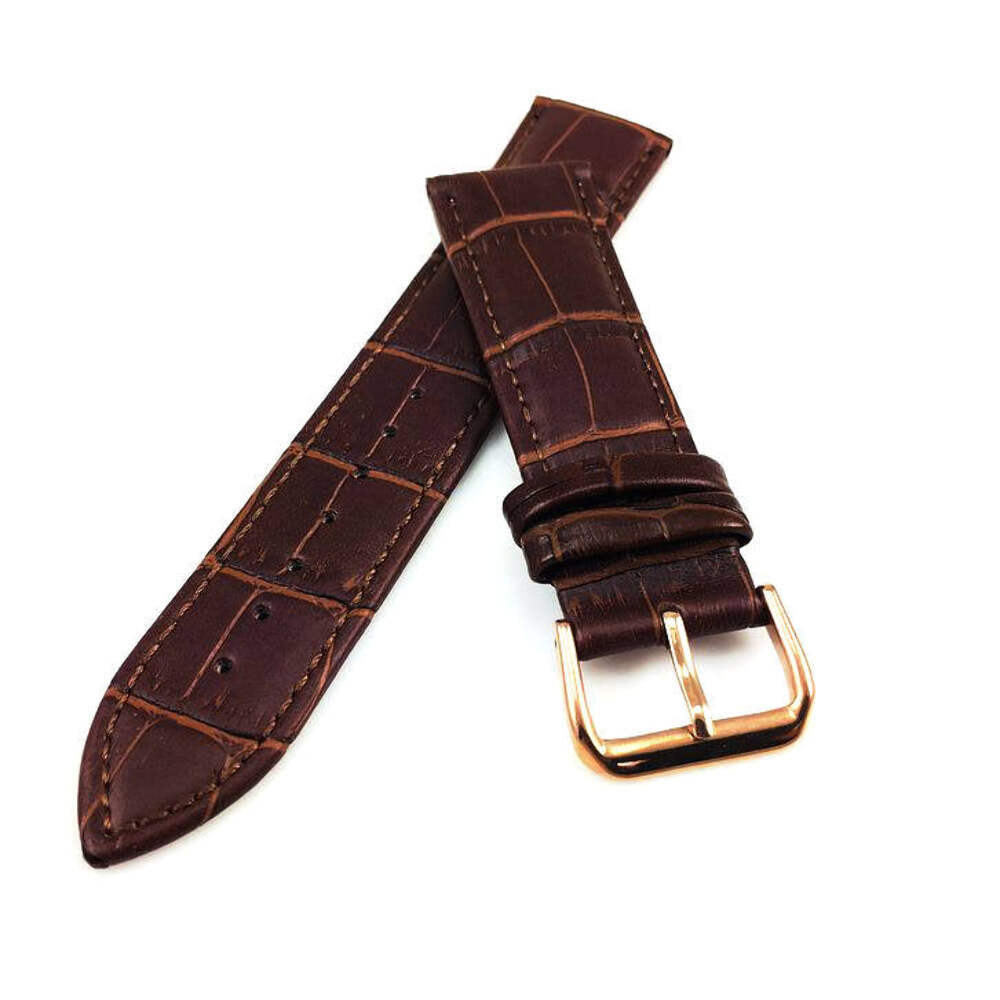 Brown Croco Leather Replacement Watch Band Strap Rose Gold Steel Buckle #1072