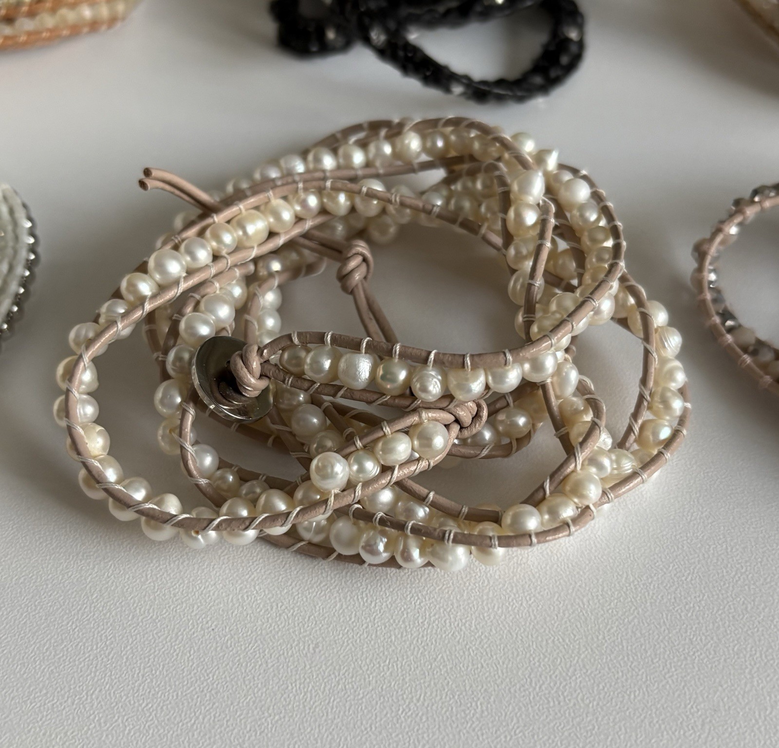 VICTORIA EMERSON WRAP BRACELET Lot Pearl Stones Crystal Shell Mixed Materials