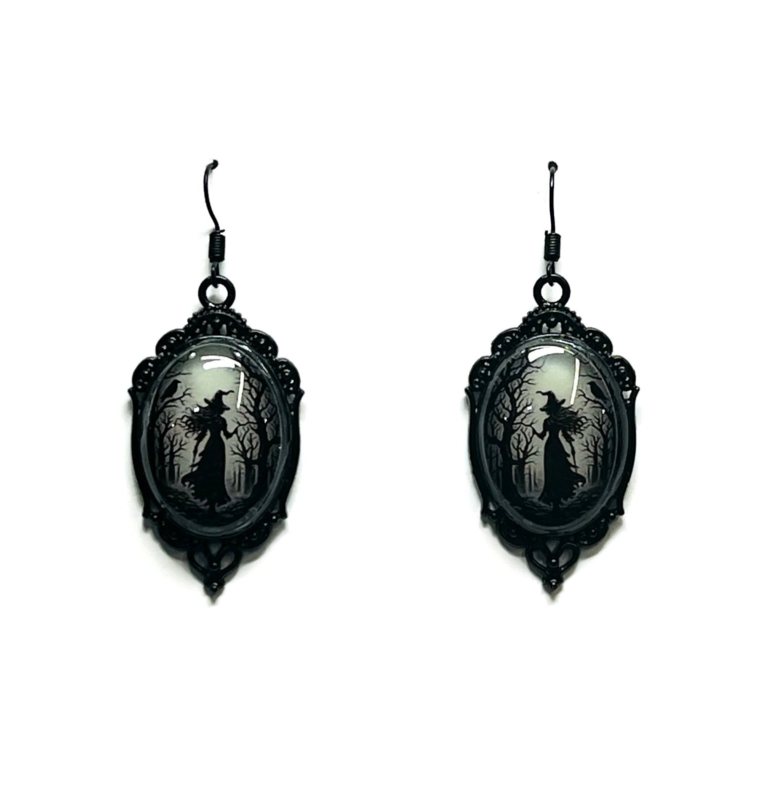 Witch in the Forest Lime Aqua Blue & Purple/Violet Glow in the Dark Earrings