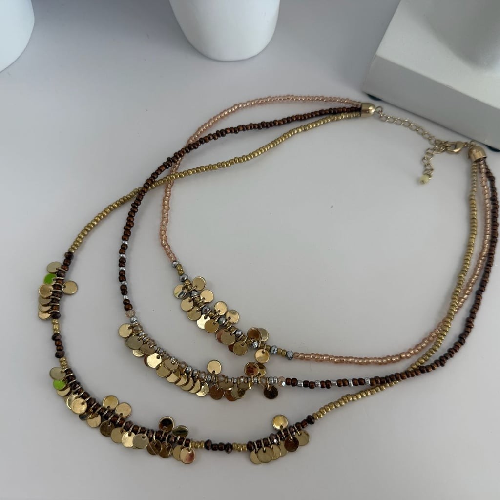 VCAY Layered Disc Charm and Beaded Necklace Set