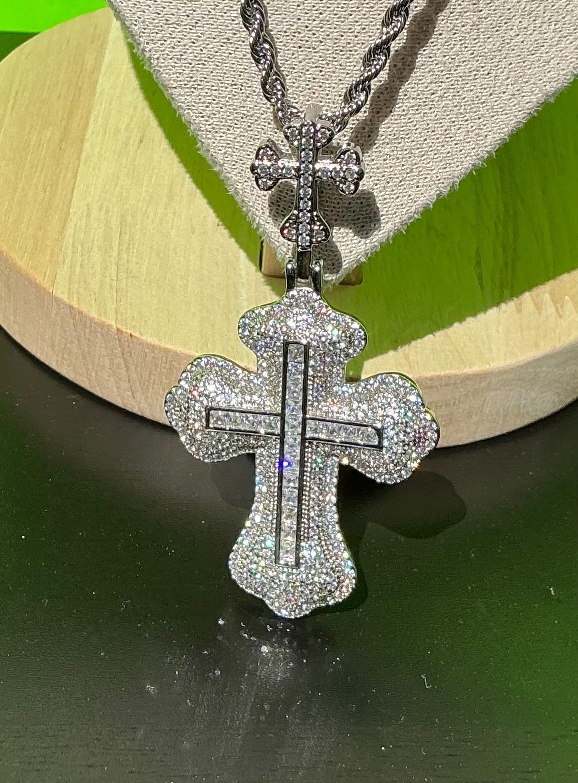 New Men Women White Gold Tone Cross CZ Chain Necklace Hip Hop Rap Fire Bling