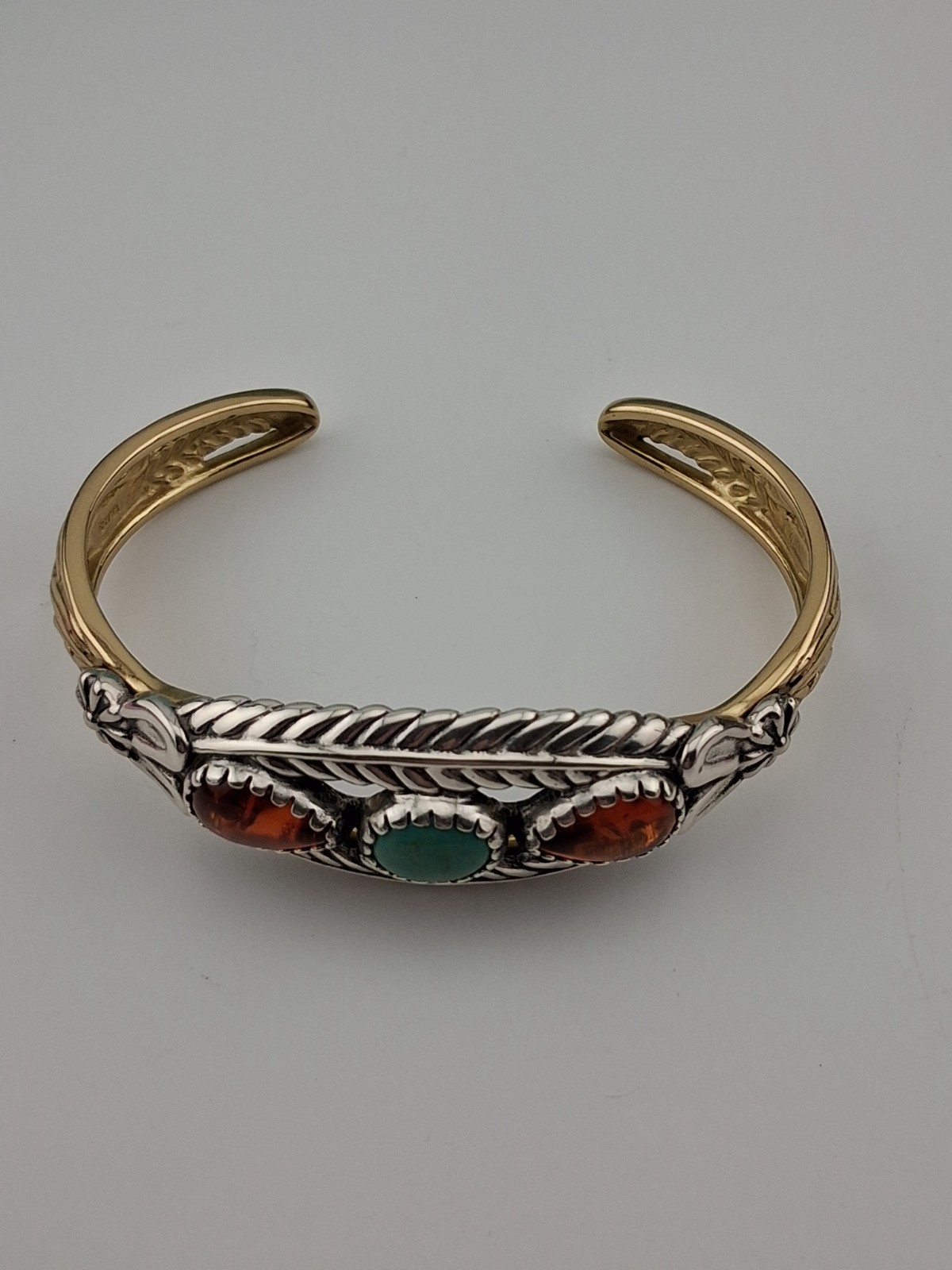 Carolyn Pollack American West Brass Sterling Silver Amber Turquoise Bracelet 6.5