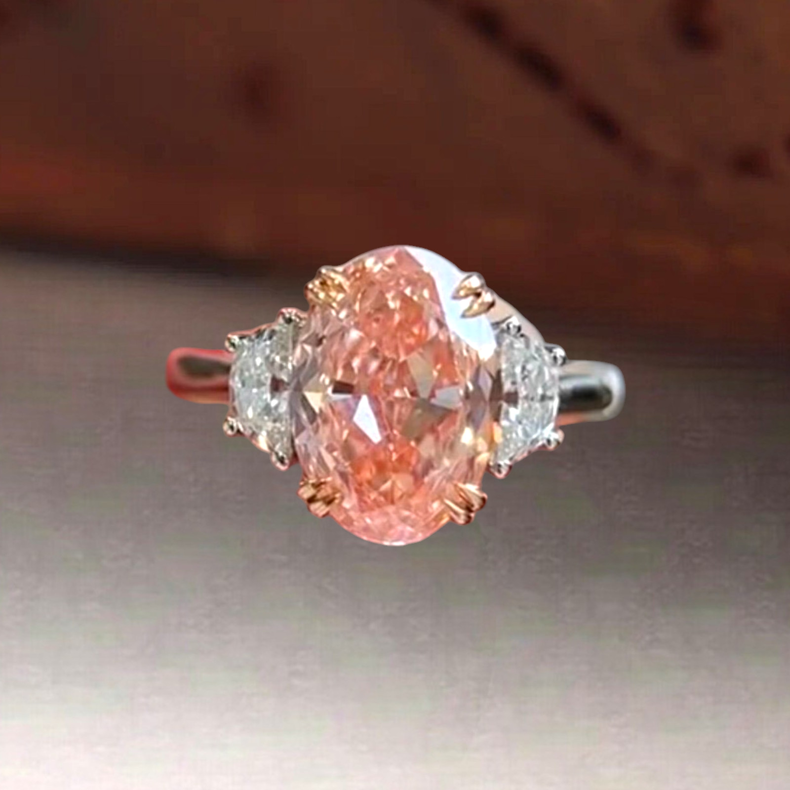 Fancy Vivid Pink Oval Cut Diamond Ring 4.70 Ct 14k Multi-Tone Gold IGI Lab Grown