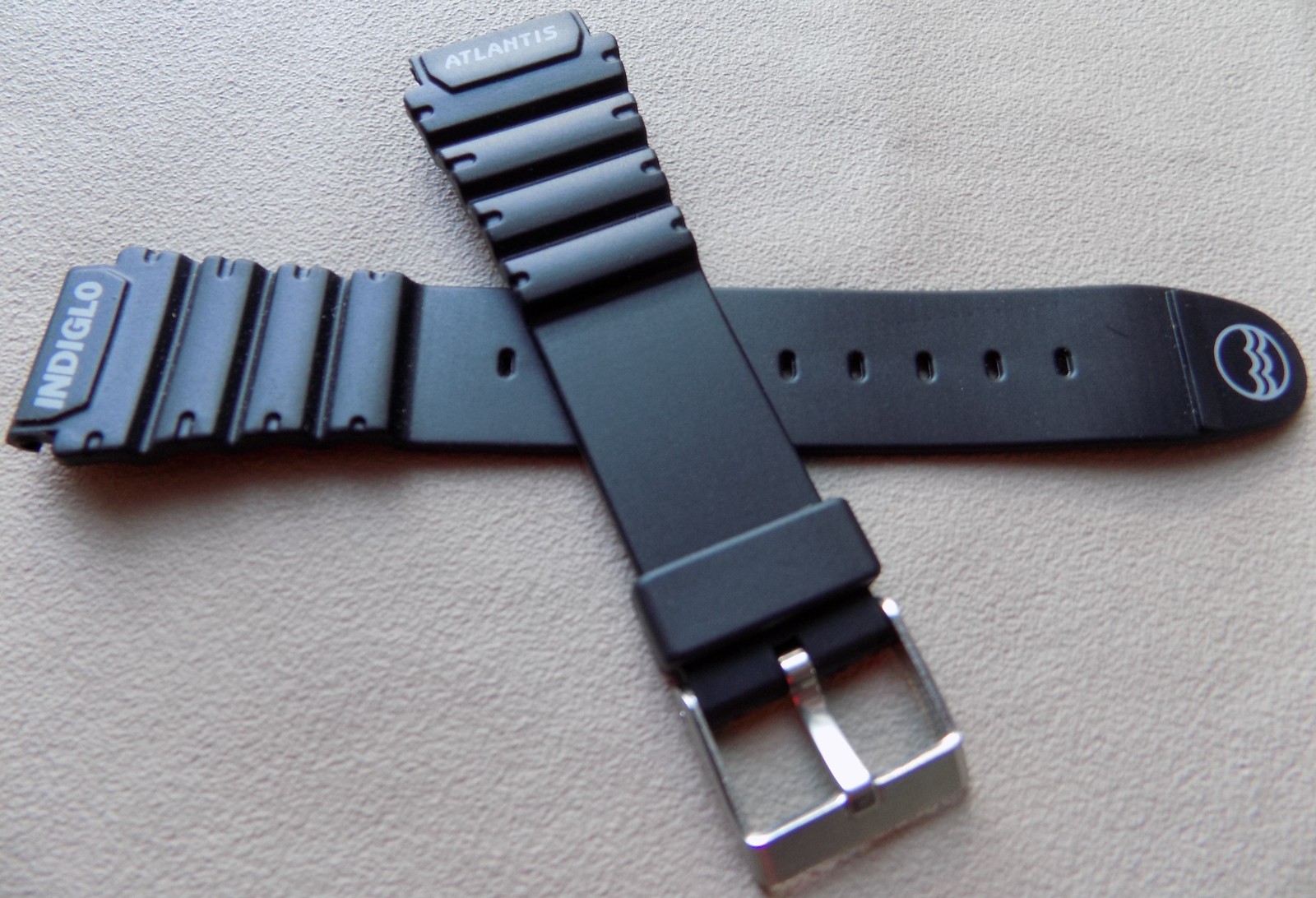 New Mens Timex Atlantis 19mm Black with Gray Logo Rubber Sport Watch Band Strap
