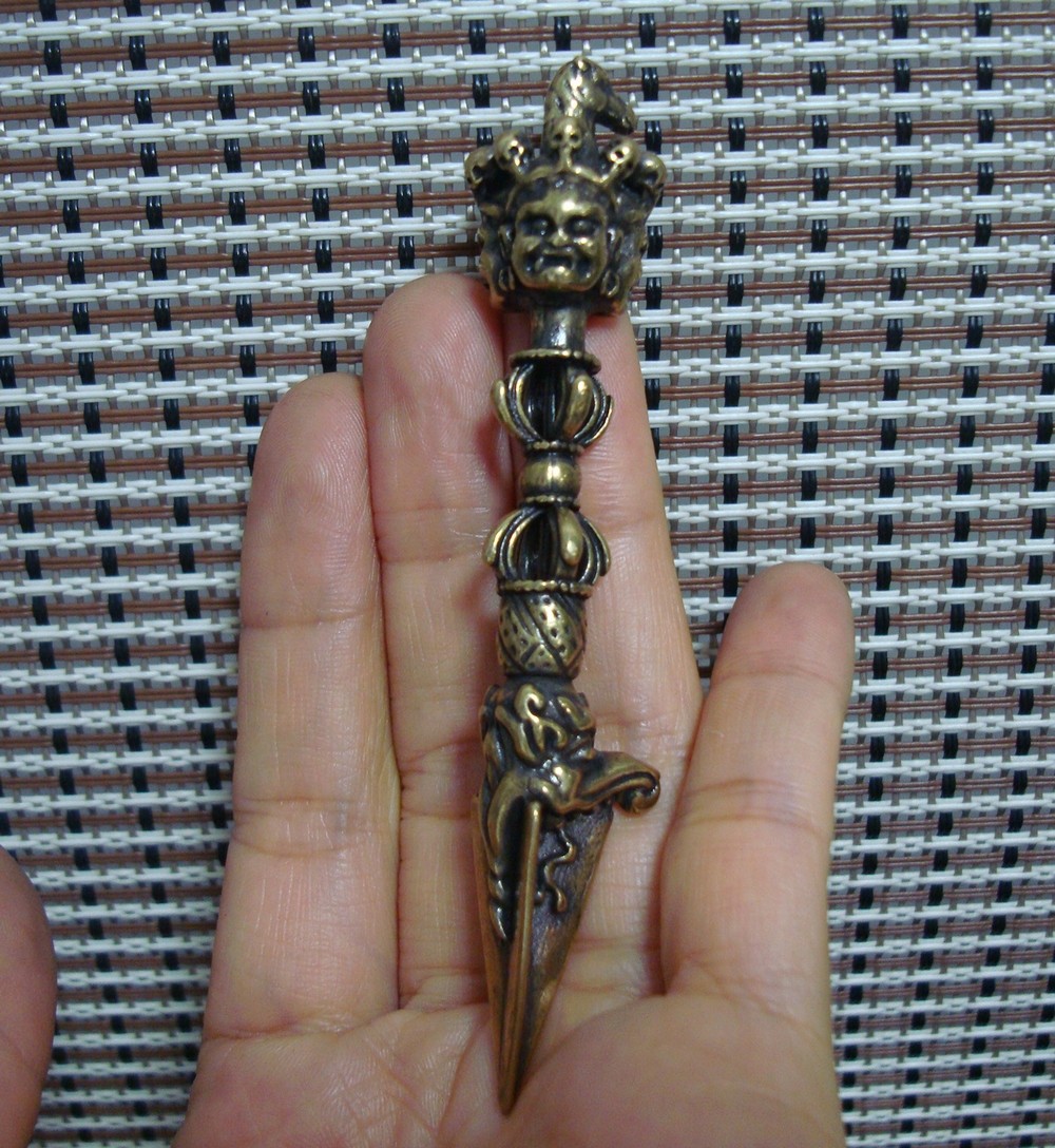 Vintage Style Pure Brass Faces Vajrakilaya Charm Pendant for Home and Bags Decor