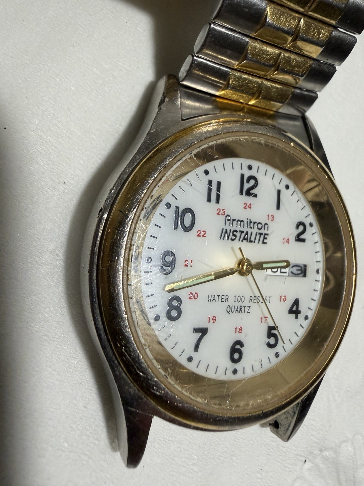 Armitron Instalite Quartz 100ft WR Day/Date White Dial Two-Tone Bracelet