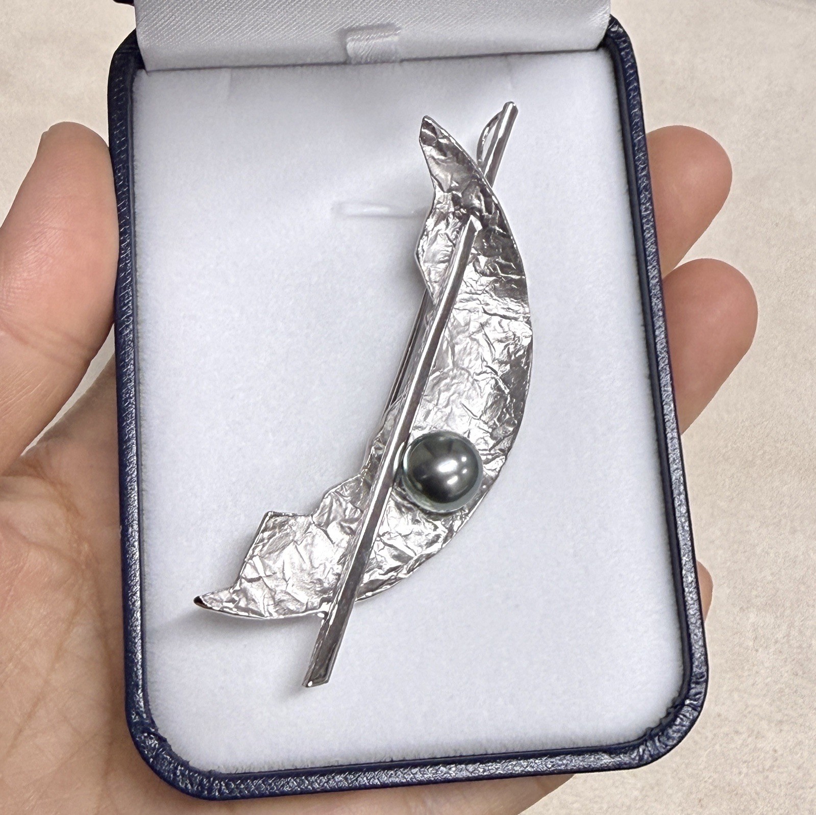 Big 9.7mm round Peacock Tahitian pearl brooch/Pendant Sterling Silver , 3×7.5cm