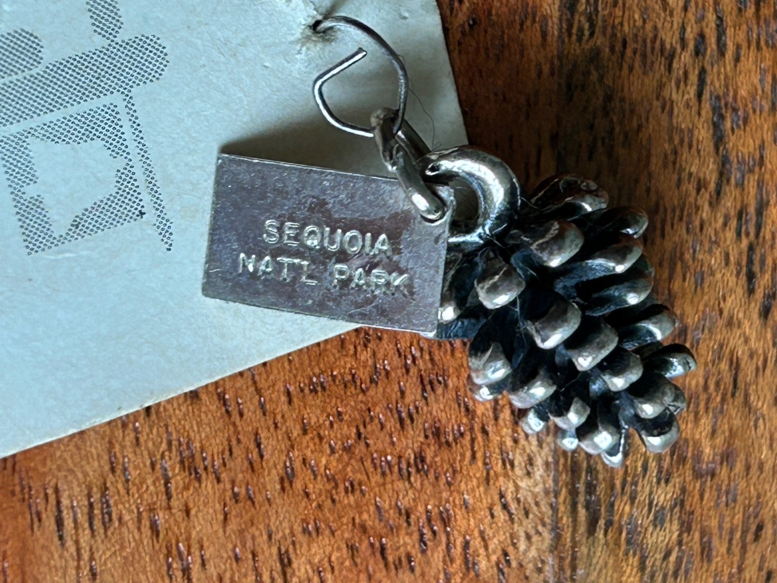 Vintage SS Fred Harvey Era Bell Pinecone Charm Original Card Sequoia Nat’l Park