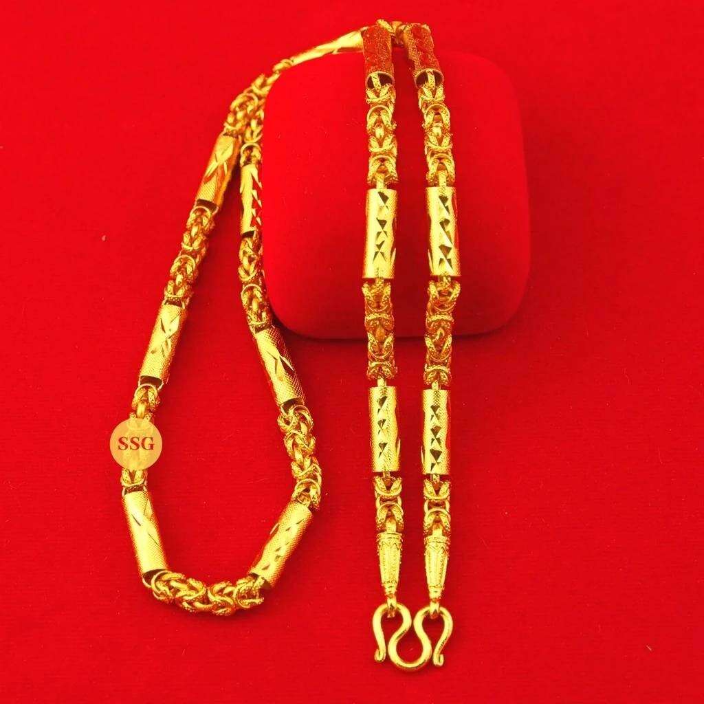 P8 Thai Gold 24k Solid Necklace Yellow Chain Pendant 24″ Weight 5 Baht Dragon