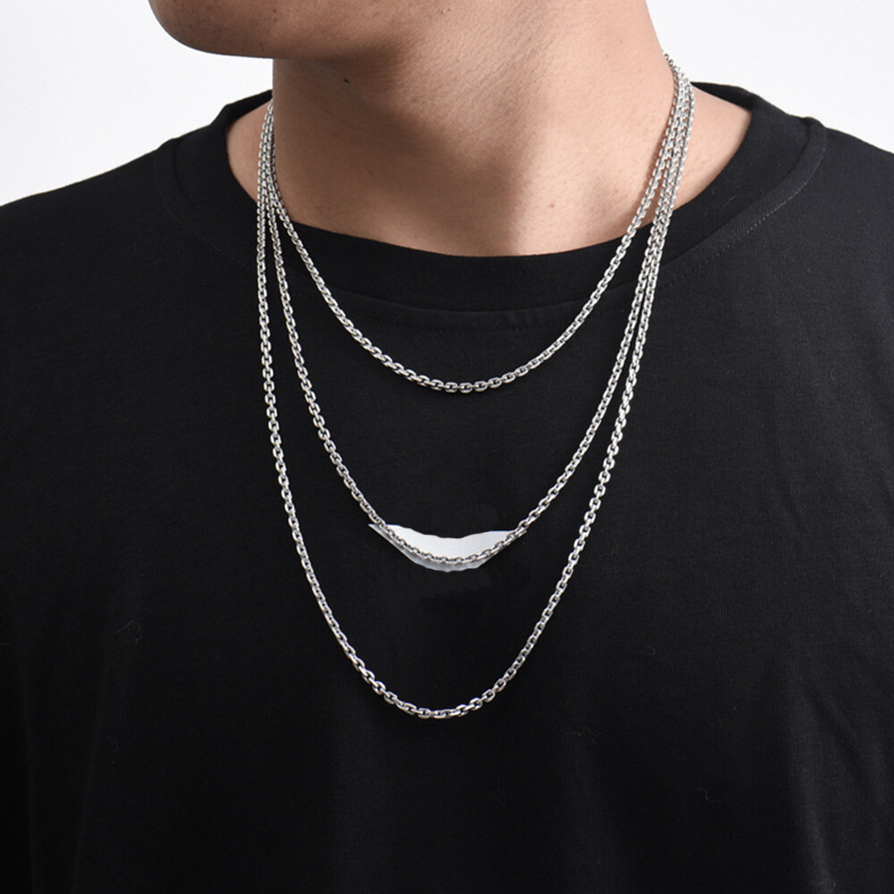 Real 925 Sterling Silver 3.2mm Cable Link Chain Necklace 19.7-27.6inch Available