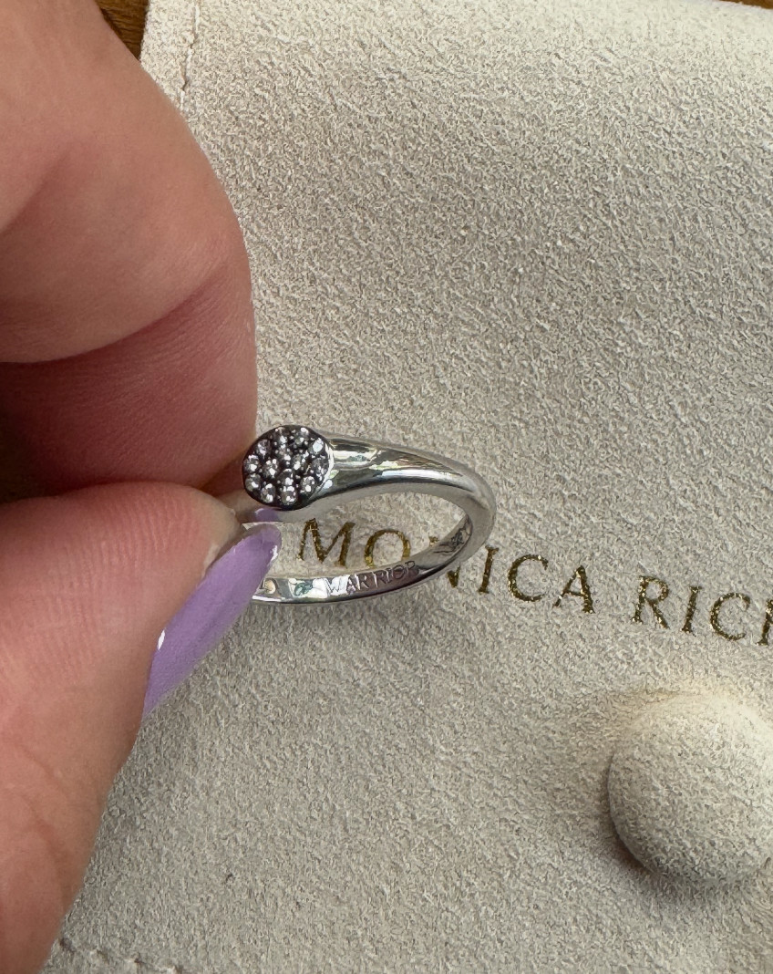 NEW Monica Rich Kosann “Warrior” Pave White Sapphire Stackable Ring, SS, Size 7