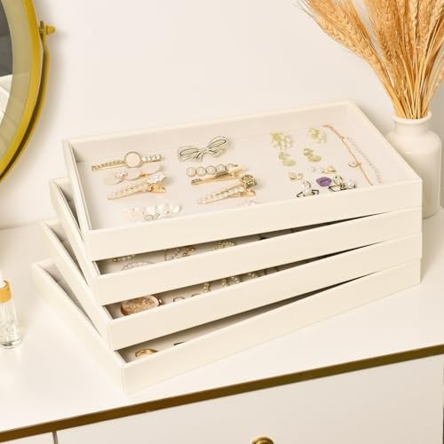 Velvet Jewelry Tray for Drawers Jewelrys Display Tray Stackable Jewelry 1 Beige