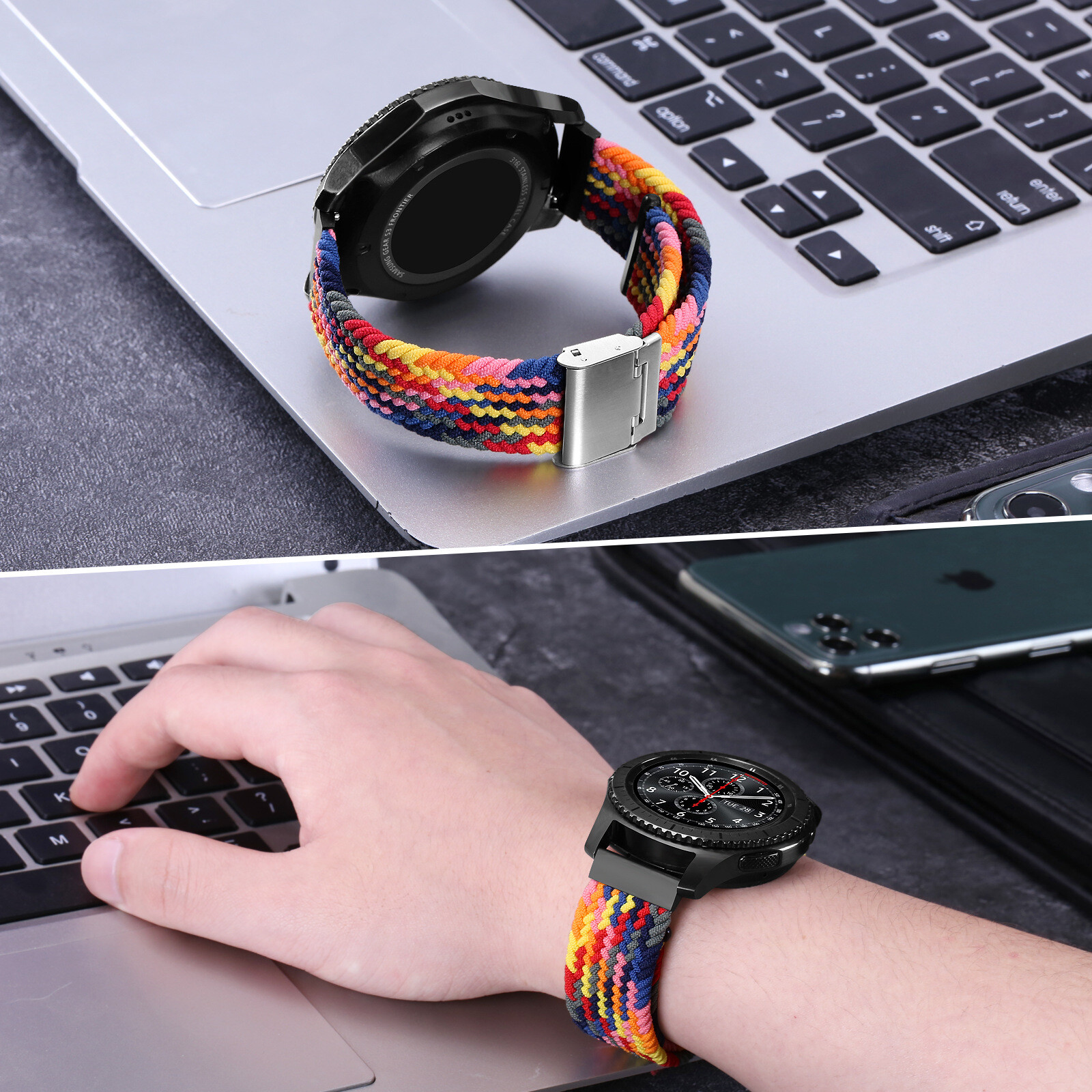 Samsung Galaxy Watch 4 3 Classic Active 2 Braided Elastic Woven Nylon 20mm Band