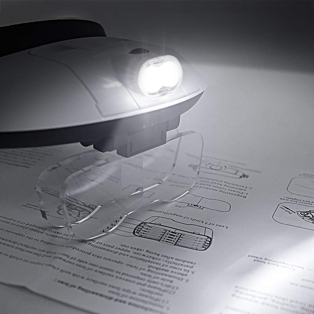 1X to 6X Headband Magnifier Head Mount Magnifying Glass with LED Light for Close