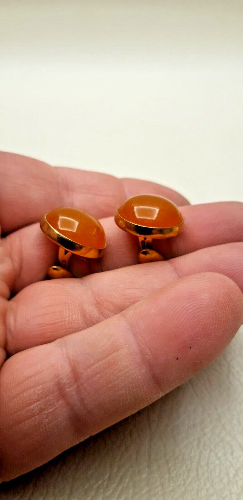 Vintage Cufflinks of the USSR 4ЯК 1950s Honey Amber. Brass. Gilding