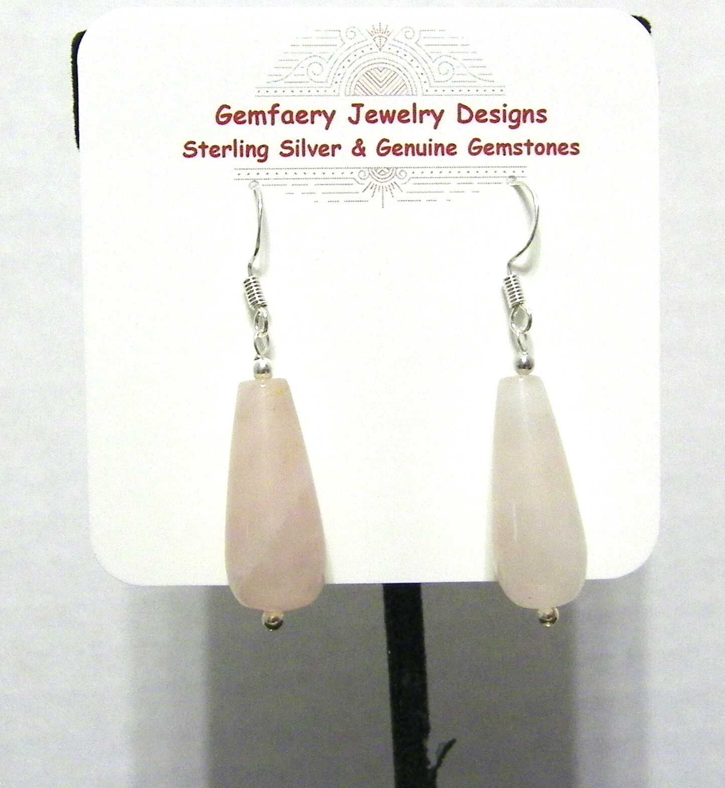 Sterling Silver ROSE QUARTZ Teardrop Dangle Earrings #1912…Handmade USA