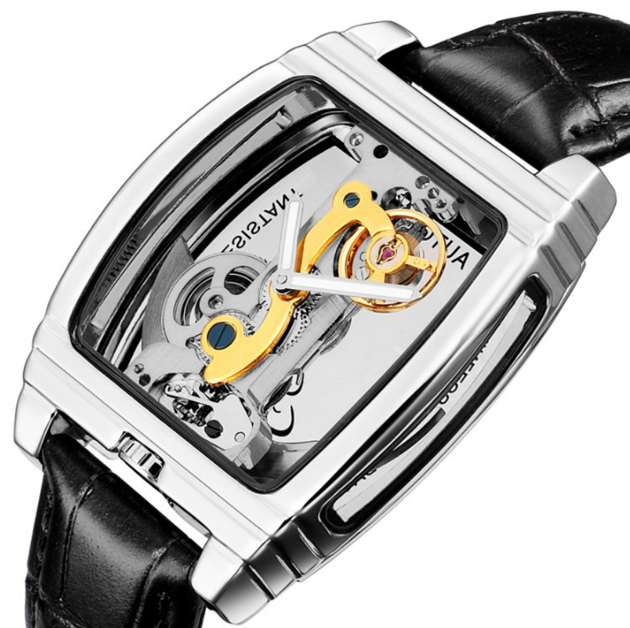 Men’s Tourbillon Automatic Mechanical Watch BLack Leather BandChristmas Day Gift