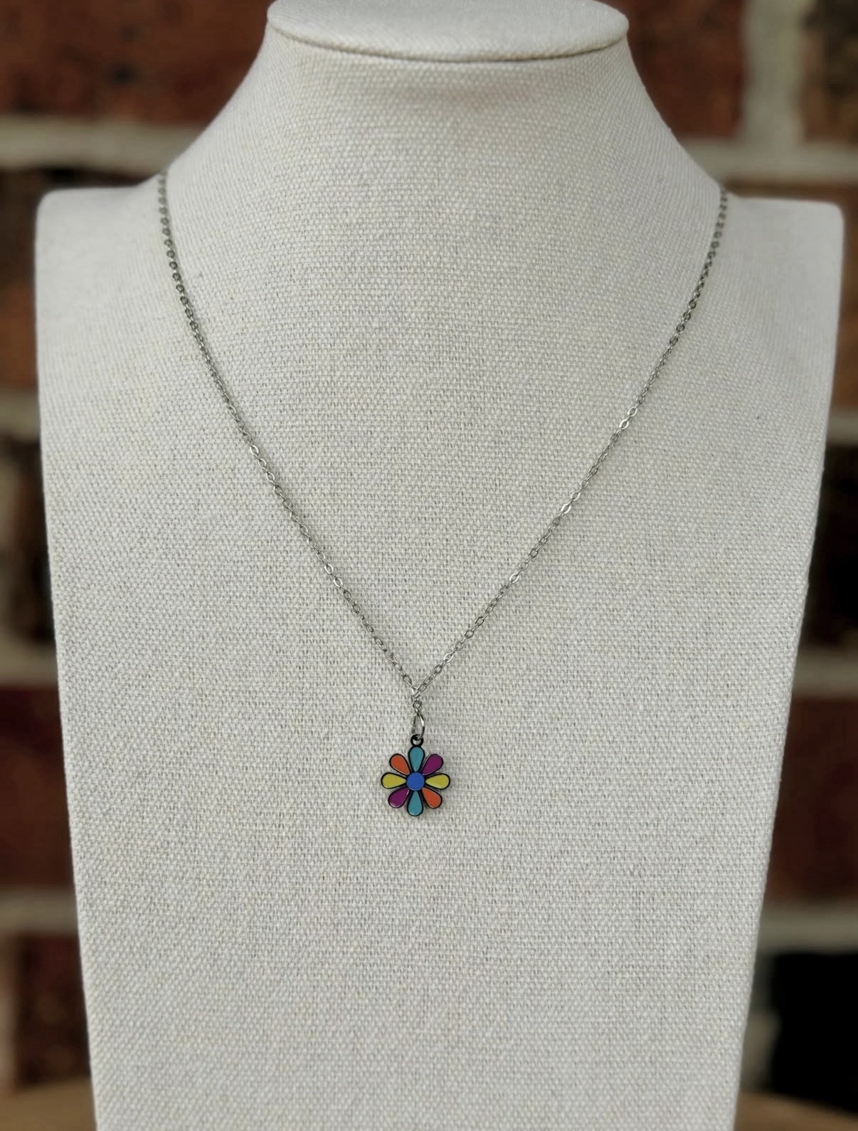 Daisy Flower Stainless Steel Charm Necklace