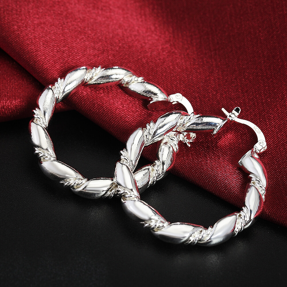 925 Silver Retro Twist Hoop Earrings For Women Trend Personality Jewelry