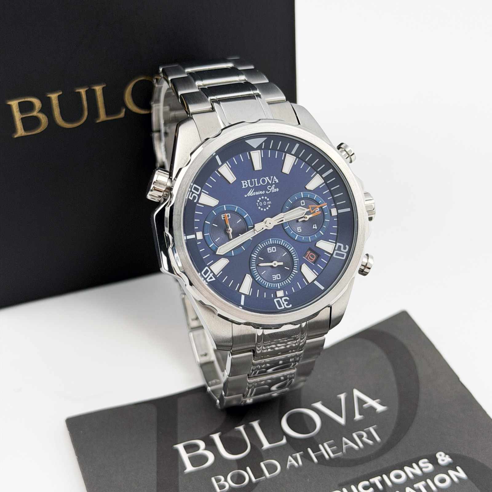 Bulova Marine Star Blue Dial Men’s 96B256 Chronograph Quartz Watch 43mm New