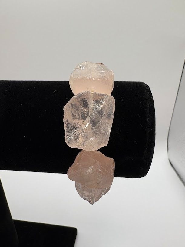 Raw Rose Quartz & Faceted Crystal Stretch Bracelet – Elegant Pink Gemstone