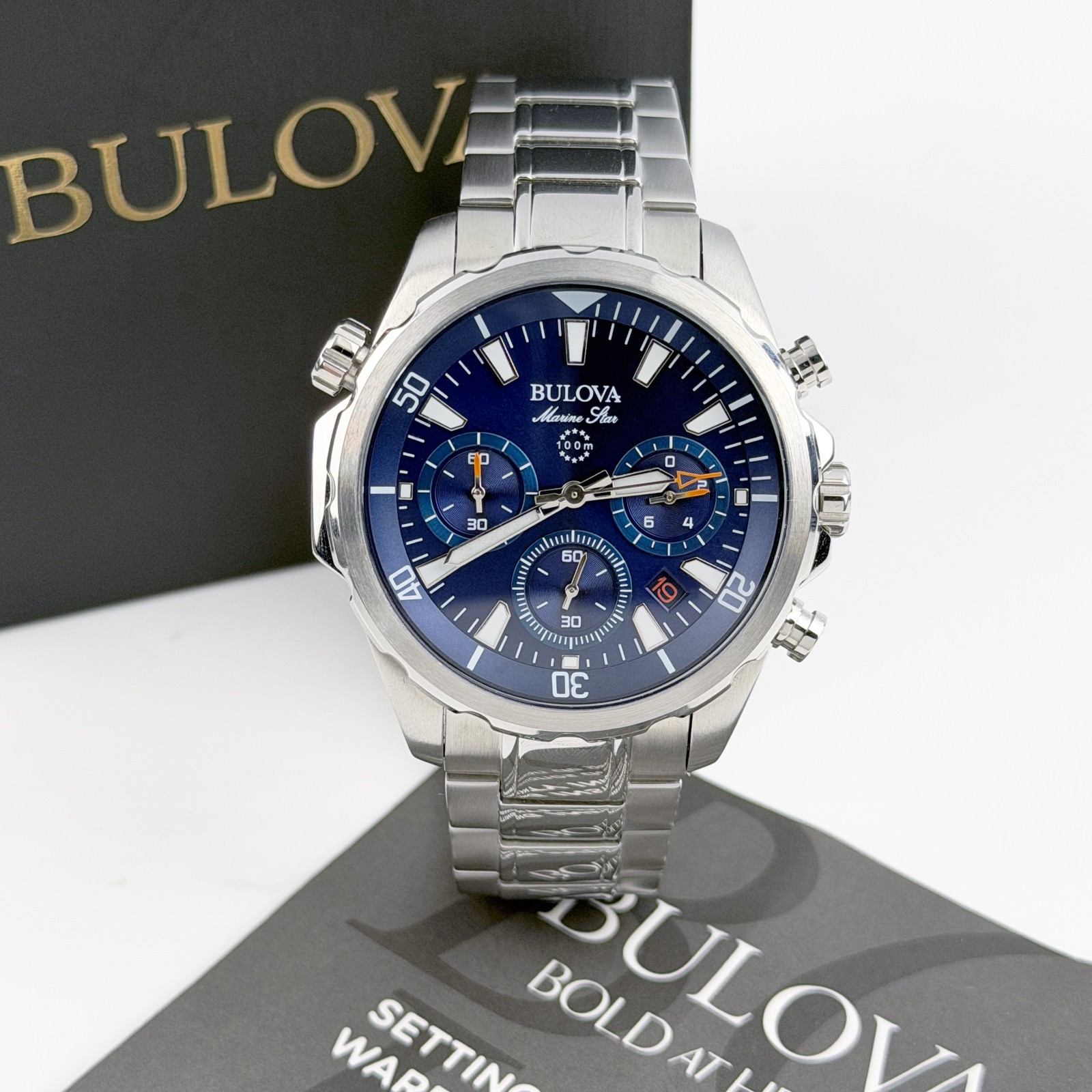 Bulova Marine Star Blue Dial Men’s 96B256 Chronograph Quartz Watch 43mm New