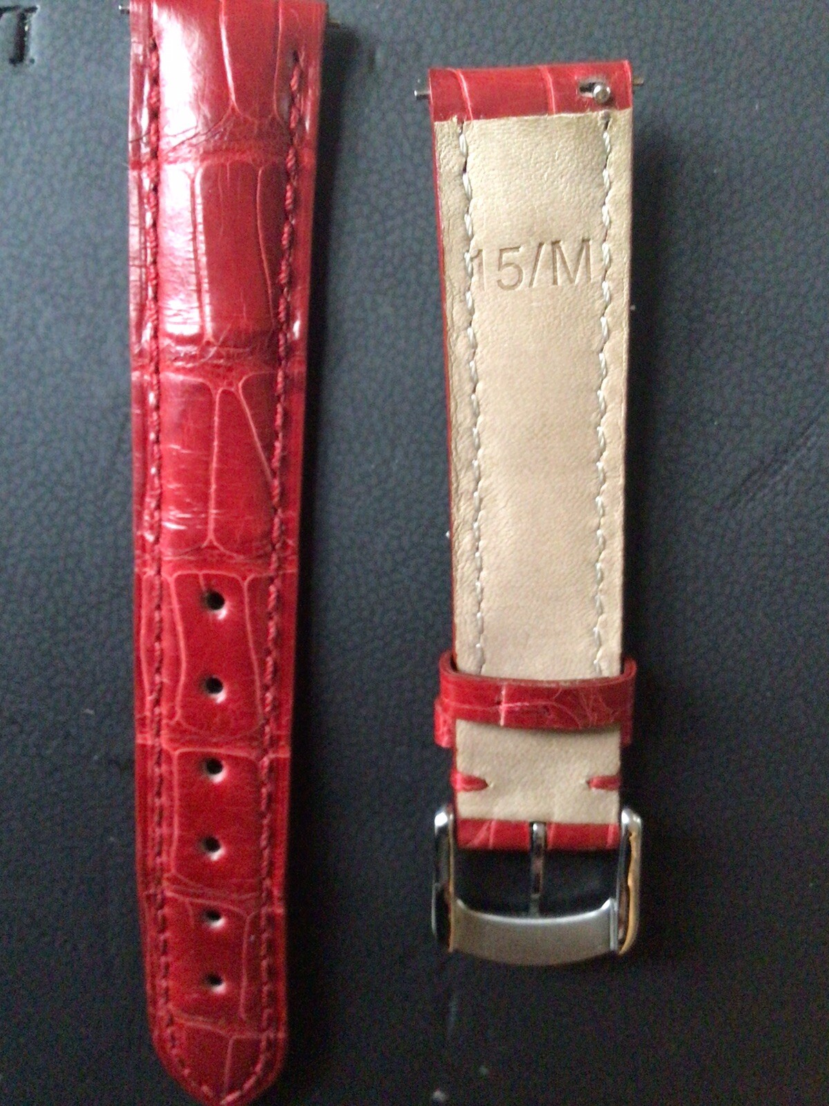 DAVID YURMAN RED ALLIGATOR 15mm STRAP W/BUCKLE/PINS EASY ON/OFF FITS ALL 15mm