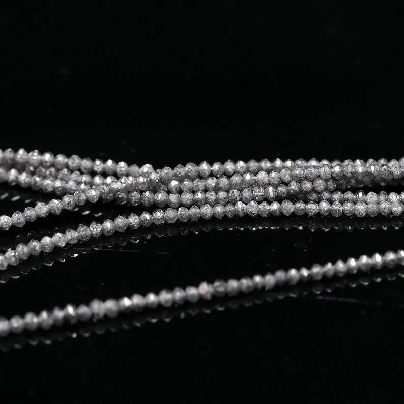 Gray Diamond Rondelle Beads | Faceted 15″ Strand, Jewelry Making