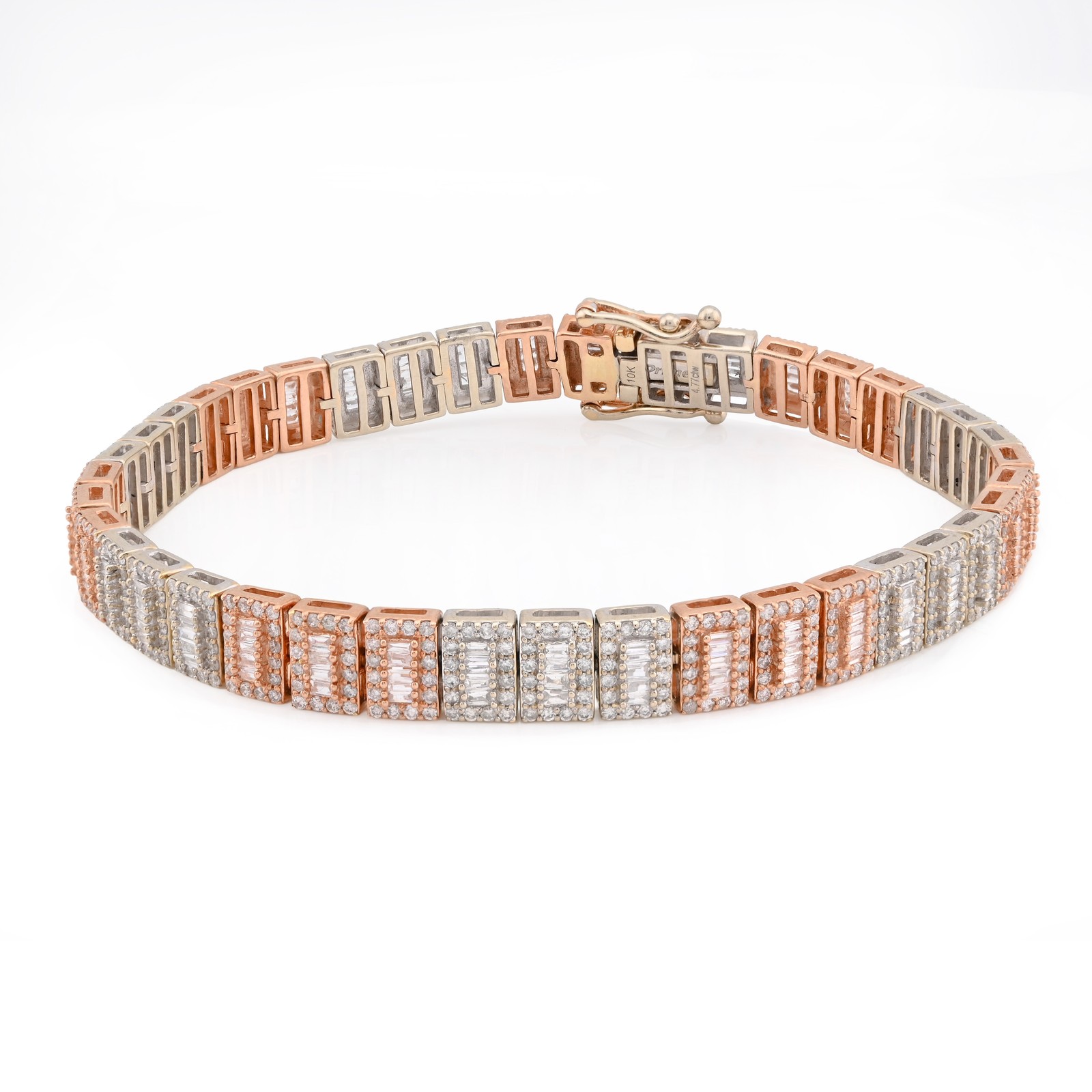 7MM 10k Rose/White Gold 23.7g 4.77CT Pure Round/Baguette Diamond Tennis Bracelet