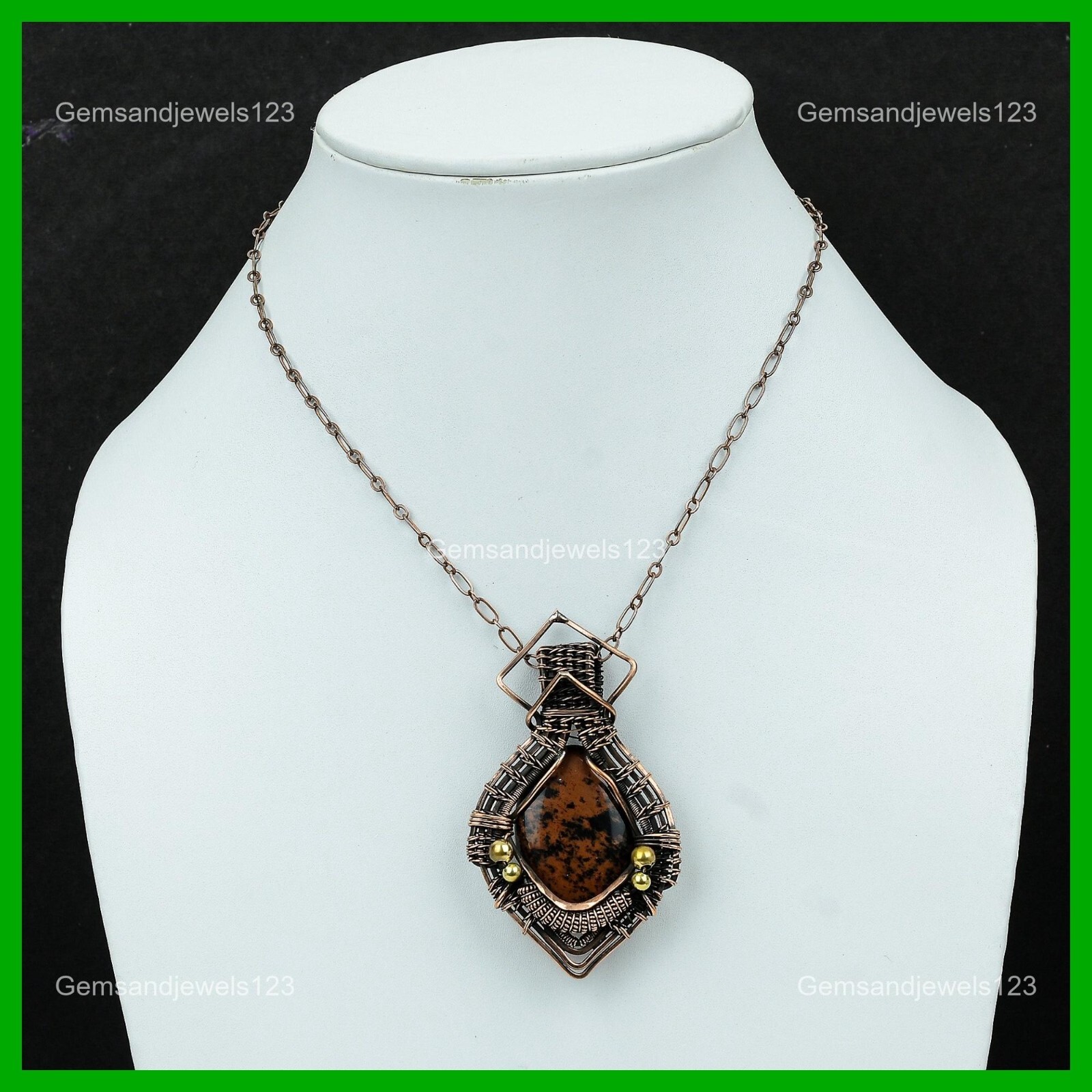 Copper Mahogany Obsidian Stone Handcrafted Wire Wrapped Birthday Pendant Jewelry
