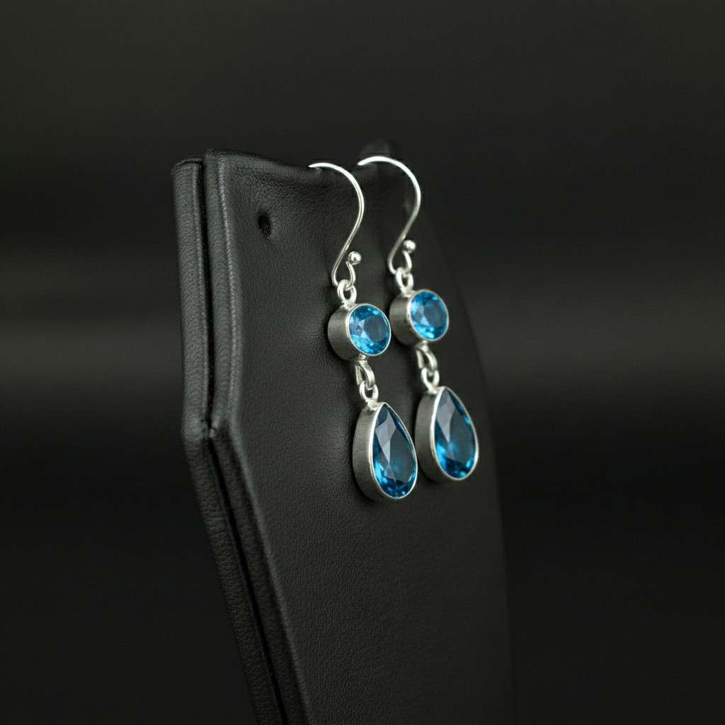 London Blue Topaz and BT stone 925 sterling silver Dangle Drop Earrings 1.90″