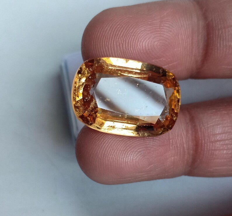 BIG 26.18 Carat Natural Yellow Hessonite Garnet Cushion Unheated Gem 22X15MM