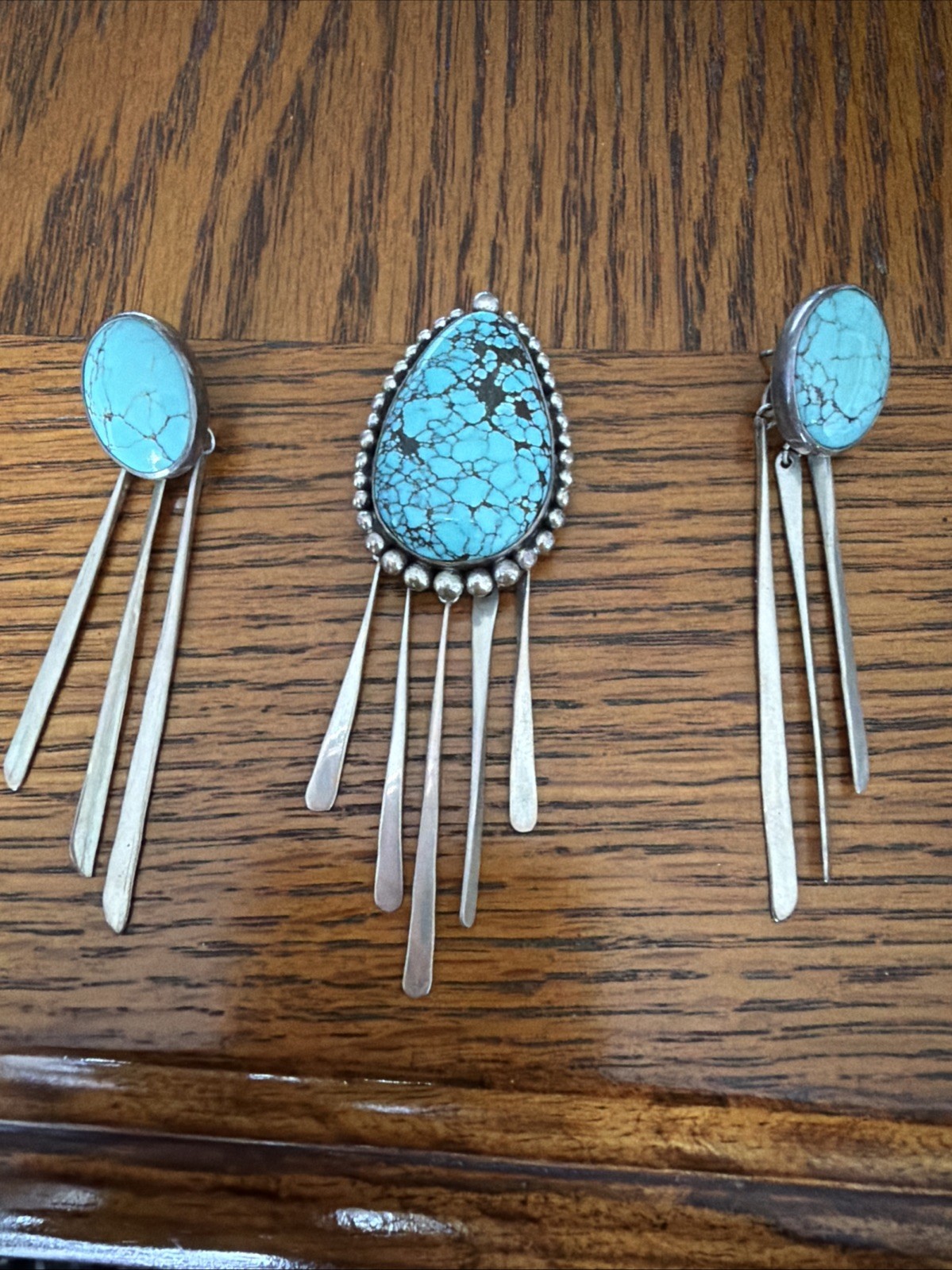 Native American Navajo Rose Chee Sterling Silver Turquoise Earrings Pendant Set