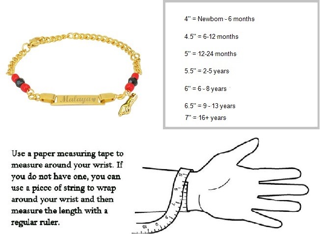 Name Engraving Gold Baby Black Hand Pulsera de Azabache Bracelet for kids