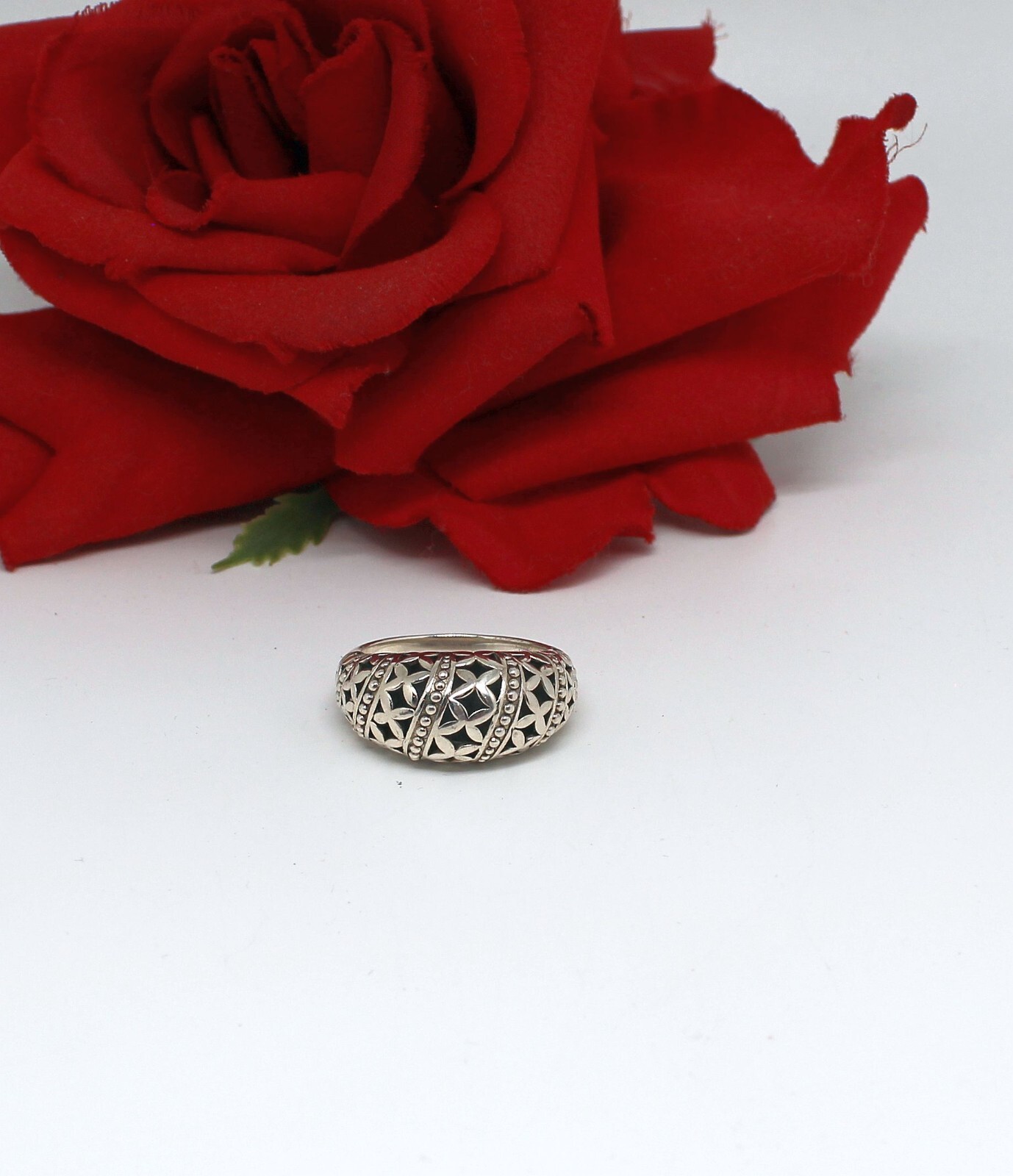 Sterling Silver JTV Morocco Domed Floral NWOT Size 10 Ring 7.69g CAT RESCUE