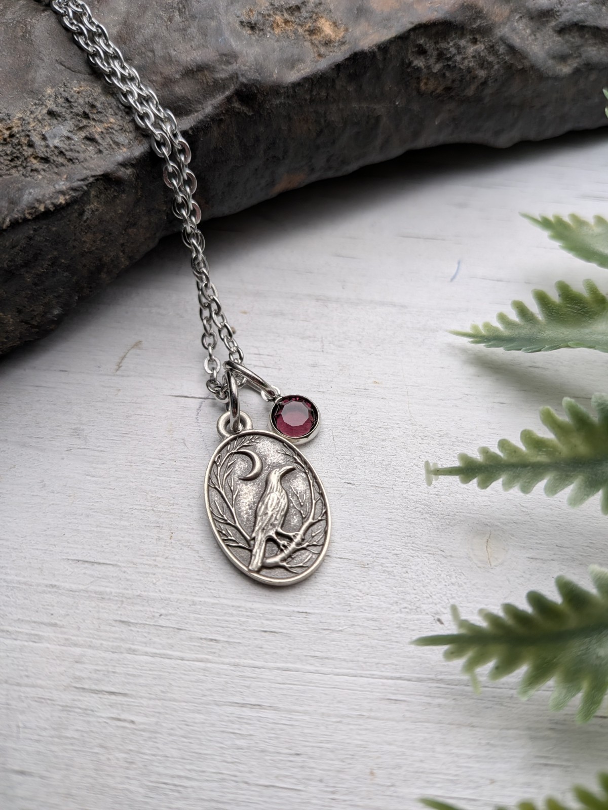 Crow Necklace With Birthstone / Raven Necklace / Black Bird Jewelry Gifts
