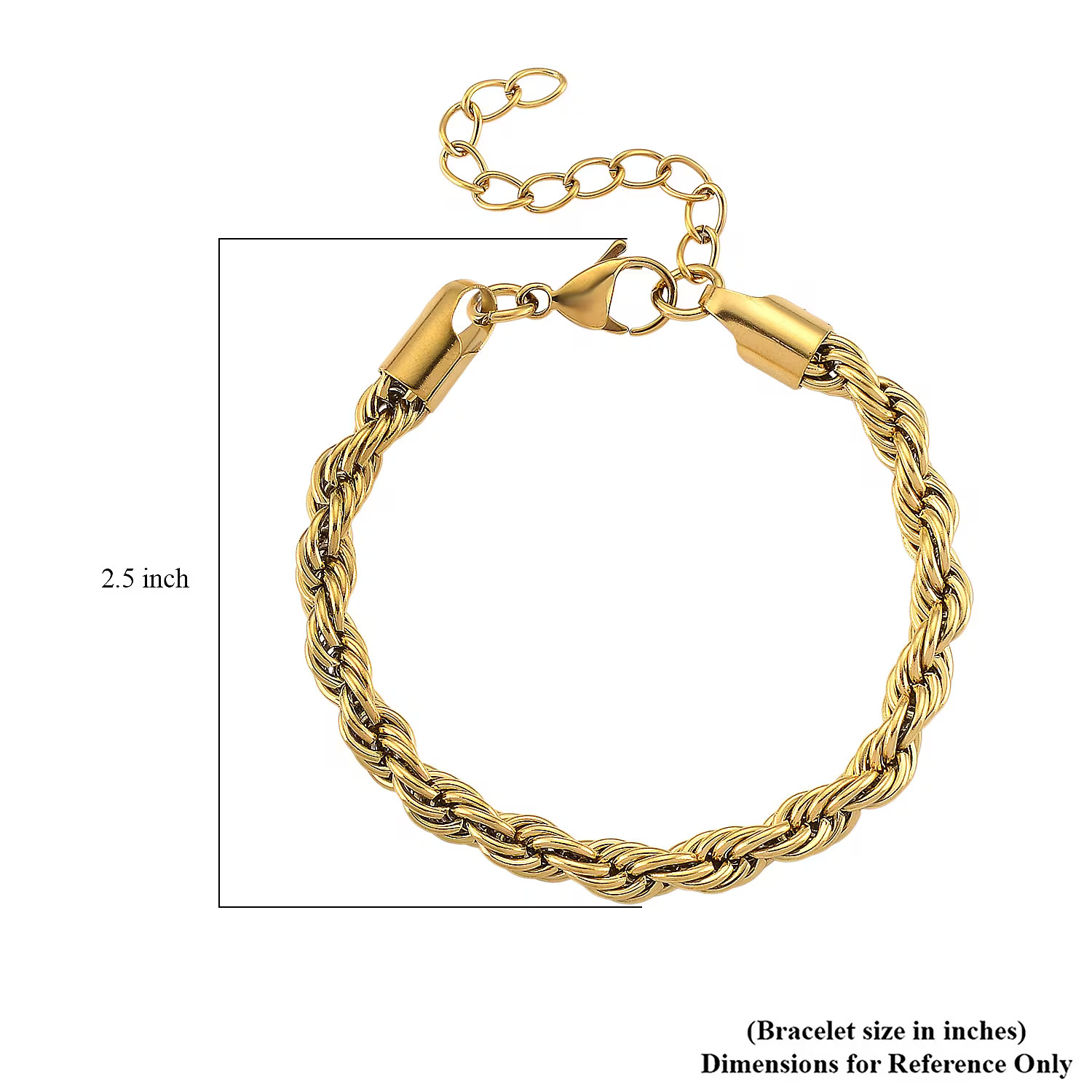 Rope Chain Bracelet in ION Plated YG Stainless Steel (7-9In)