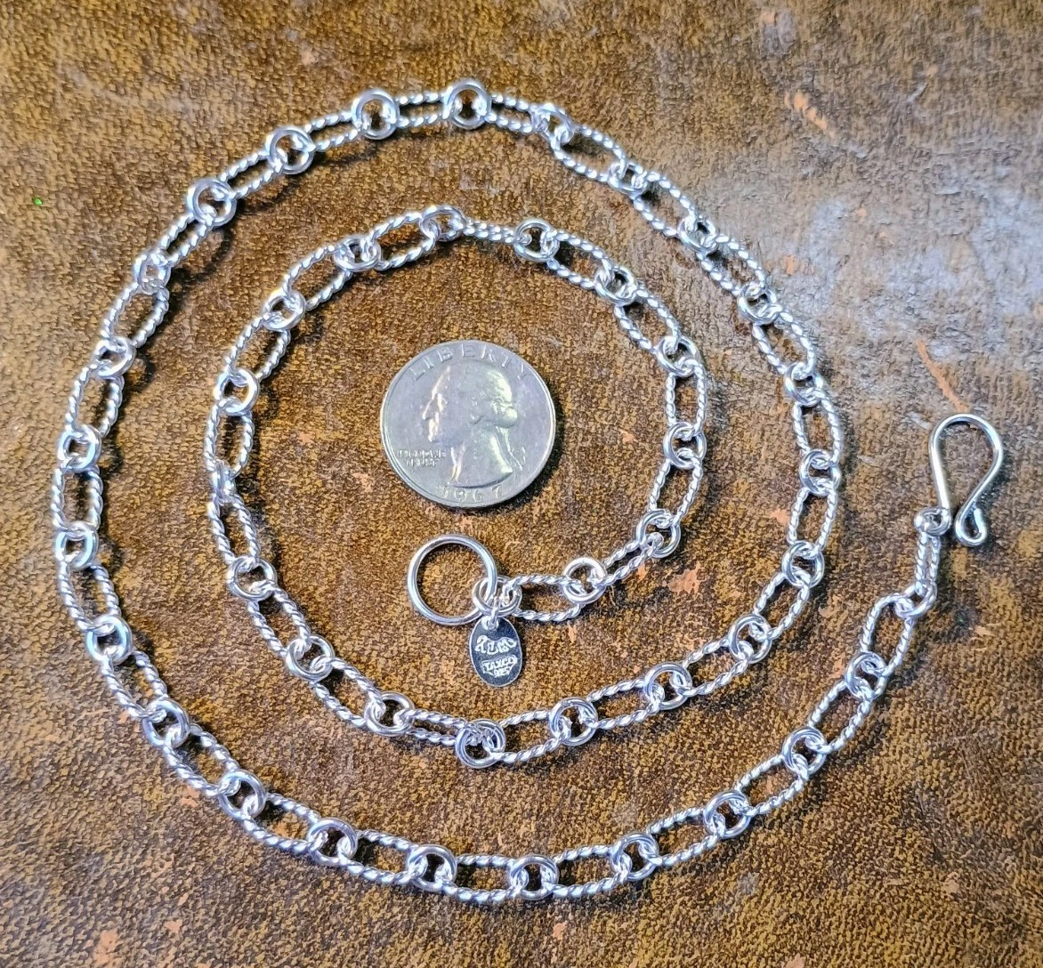 Taxco Mexico Rope Oval & Smooth Round Link 25″ Chain 24+g 925 Sterling Silver